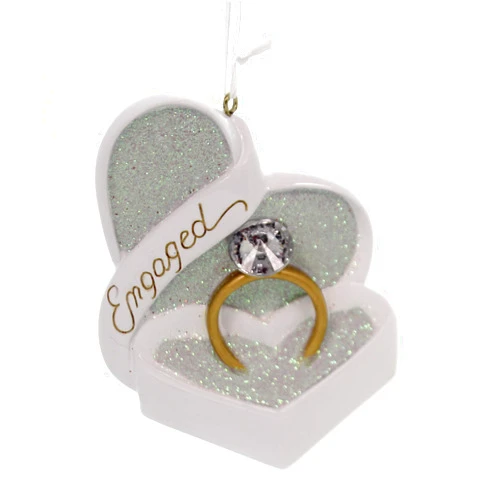 Kurt S. Adler Kurt Adler D2216 Engaged Heart Shaped Box And Ring With Gem Ornament