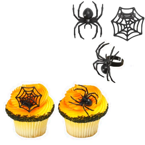 Generic Halloween Spider and Web Cupcake Rings - 24 pieces, Black