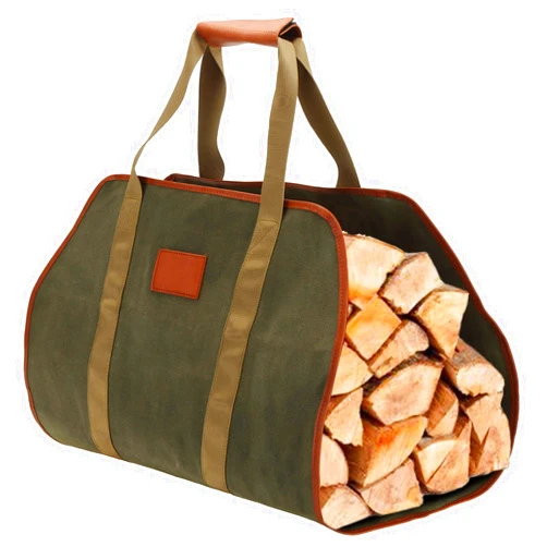 Jucoan Firewood Carrier Bag, 40 x 19 Inch Large Waxed Canvas Log Carrier Wood Tote Bag, Heavy Duty Fireplace Wood Holder Bag with Handles for Camping Indoor Outdoor