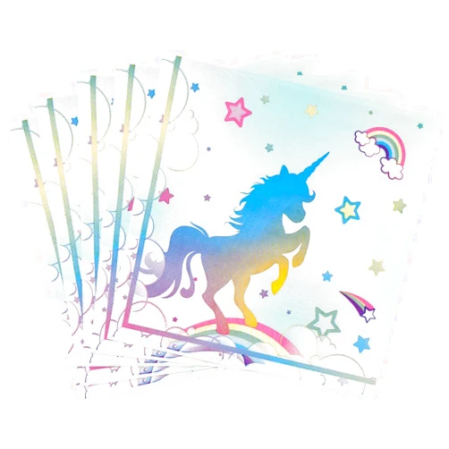 WERNNSAI 50PCS Unicorn Paper Napkins - Unicorn Birthday Party Supplies Disposable Rainbow Dinner Napkins Neon Unicorn Tableware for Kids Girls Princess Fantasy Themed Party