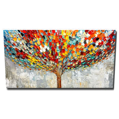 Tiancheng Art,24x48 Inch Modern Abstract Tree Art Hand-Painted Oil Paintings Acrylic Canvas Colorful Wall Art for Living Room Bedroom Decorations