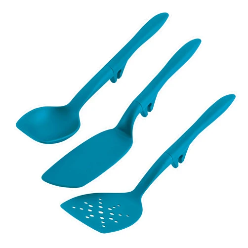 Rachael Ray Tools and Gadgets Spoon, Slotted and Solid Turners Set/ Cooking Utensils - 3 Piece, Teal Blue