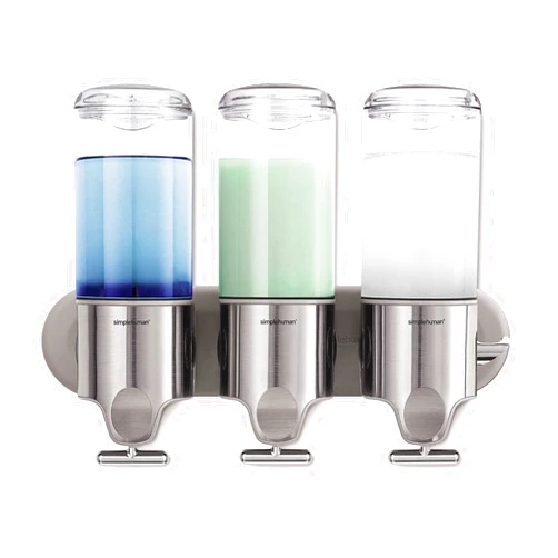 simplehuman Triple Wall Mount Shower Pump, 3 x 15 fl. oz. Shampoo and Soap Dispensers, Stainless Steel