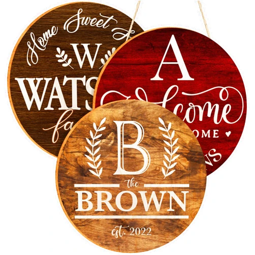 People People Personalized Round Wood Signs Wall Decor Gifts - 6 Colors Designs Custom Initial/ Family Name Wooden Sign for Farmhouse Home Decorations Door Circle Rustic Art C1, Black. brown