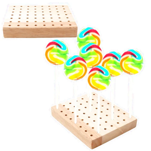 Qfeley 2 Pack Wooden Cake Pop Stand Display 56 Holes Wood Lollipop Holder Stand Decorative Candy or Sucker Stand for Dessert Table of Wedding,Birthday Party,Baby Showers,Fit 4mm Lollipop Sticks