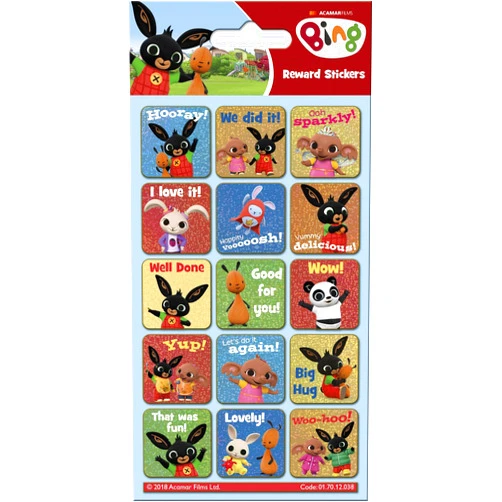 Paper Projects 01.70.06.038 Bing Bunny Sparkly Reusable Reward Sticker Pack, 19.5cm x 9.5cm