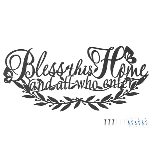 AUHOKY Bless This Home All Who Enter Metal Wall Art Decor, Black Wall Sculptures décor Entryway Decoration Signs, Iron Letters Wall Hanging Mural for Bedroom Kitchen Living Room Office