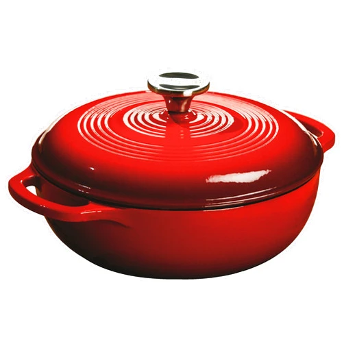 Lodge 3 Quart Enameled Cast Iron Dutch Oven with Lid – Dual Handles – Oven Safe up to 500° F or on Stovetop - Use to Marinate, Cook, Bake, Refrigerate and Serve – Island Spice Red