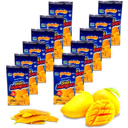 Philippine Brand Dried Mangoes Fruit Snacks {12 PACK} All Naturally Gluten Free, Vegan, Hand-Selected Delicious Fresh Mangos from Philippines, Grab and Go Perfect for Office & School Food