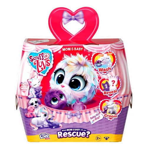 Little Live Pets | Scruff-a-Luvs Mystery Animal Mom & Baby Reveal, Wash, Groom and Rescue A Pastel Rainbow Colored Plush Pet Puppy, Pony Or Kitten with Her Baby.