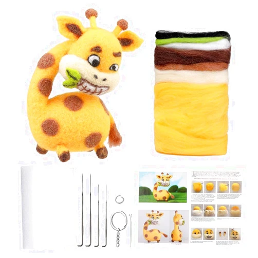 Hlsicnalm Giraffe Needle Felting Kits Needle Felting Kit Felt Picture Frame,Felt Needles,Foam Pad,Felt Cloth,Instruction for Beginner