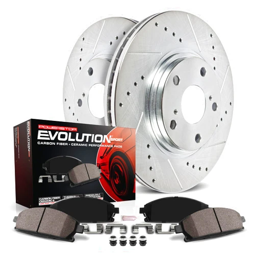 Power Stop K7968 Rear Z23 Carbon Fiber Brake Pads with Drilled & Slotted Brake Rotors Kit For Mercedes-Benz E300 2017-2019, Mercedes-Benz E350 2020-2022 [Model Specific]