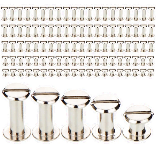 TecUnite 100 Pieces Silvery Chicago Screws Leather Assorted Kit 5 Sizes of Screw Rivets Binding Post Belt Screws for DIY Leather Craft and Bookbinding, 1/4, 3/8, 1/2, 9/16 and 11/16 Inches