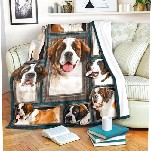 SATIGI Saint Bernard Blanket, Saint Bernard Throw Blanket, 3D Saint Bernard Dog Blanket Gift for Dog Mom, Saint Bernard Flannel Blanket Blanket for Couch Sofa Or Bed, Dogs Lover Gift 50 X 60