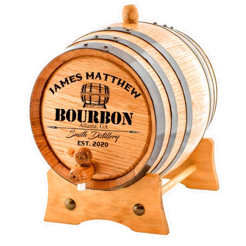Sofia's Findings Personalized - Custom American White Oak Bourbon Aging Barrel - Oak Barrel Aged (3 Liters, Black Hoops)