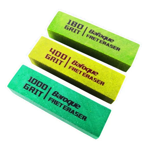 Baroque Fret Erasers 180 & 400 & 1000 Grits, Guitar Fret Polishing Abrasive Rubber Blocks, Set of 3 Grits