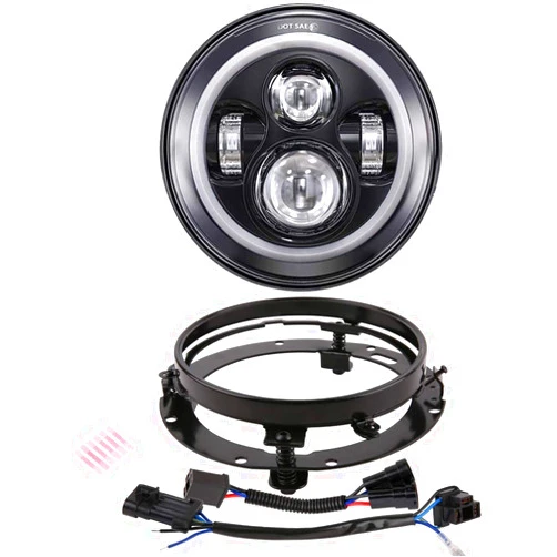 Z-OFFROAD New 7 Inch Halo LED Headlight Black with DRL High Low Beam Headlamp Kit Compatible With Harley Davidson Street Glide Electra Glide Ultra Classic Road King Heritage Softail Fatboy Motorcycle