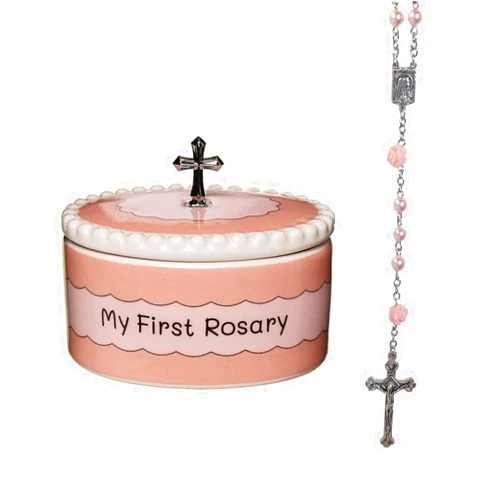 CASCADE GOODS Girls My First Pink Rosary & Keepsake Box, Catholic Baptism Gifts for Baby Girl or Dedication Baptism Gifts for Girl or Kids