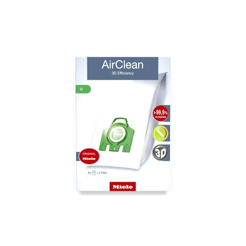 Miele Original AirClean 3D Efficiency U Vacuum Cleaner Bags for Miele Dynamic U1 and S7 Models, Filters More Than 99.9% of Dust, Pack of 4 – 10123230