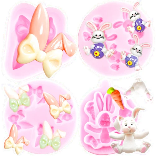 ZiXiang Easter Egg Rabbit Silicone Mold Bunny Ears Chocolate Fondant Molds For Cake Decorating Cupcake Topper Candy Gum Paste Set Of 4