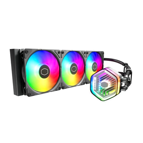 Cooler Master MasterLiquid 360 Atmos ARGB Close-Loop AIO Liquid Cooler, Customize Pump, SickleFlow Edge PWM Fans, 360mm Radiator, CryoFuze, AMD Ryzen AM5/AM4, Intel LGA1700/1851/1200