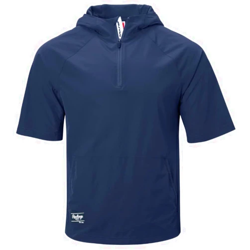 Rawlings Men's Standard COLORSYNC Short Sleeve Hooded Cage Jacket | Adult Sizes | Multiple Colors, Navy, Medium