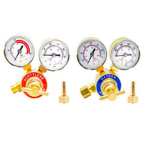 IMeshbean Oxy Acetylene Regulators, 2 Pieces Oxygen and Acetylene Regulator Set, Oxy Acetylene Gauges Welding Gas Regulator Cutting Torch Gauges for Gas Welding Brazing Cutting (CGA540 and CGA200)