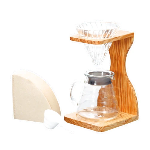 Hario V60 Olive Wood Pour Over Stand Set