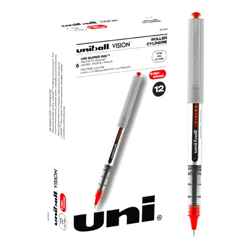 uni-ball uniball Vision Rollerball Pens with 0.7mm Fine Point, Red, 12 Count