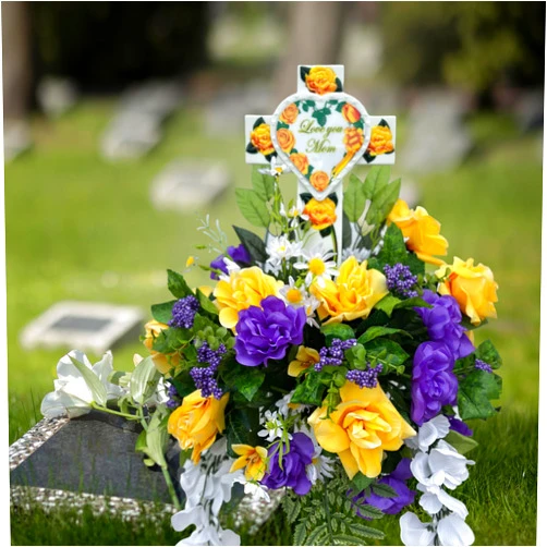 FireGlo By Renosky Fire Glo Glow-in-the-Dark Memorial Cross - Love you Mom (Yellow)