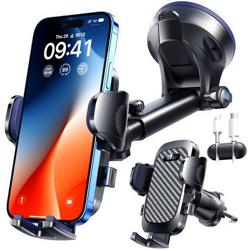 YRU [True Military-Grade & 360 Degrees Rotatable Suction] 2025 YRU Ultimate Car Phone Holder Mount 【90+LBS Safest Strongest & Patent Certs】Dashboard Windshield Vent for iPhone 16 15 Pro Max Samsung, Black