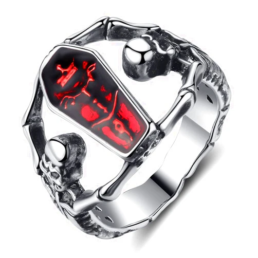DGHMHD Vampire Gifts Ring Men's Women's Zirconia Skull Ring Diamond Coffin Bike Party Wedding Jewelry Gifts for Women Men (8S)