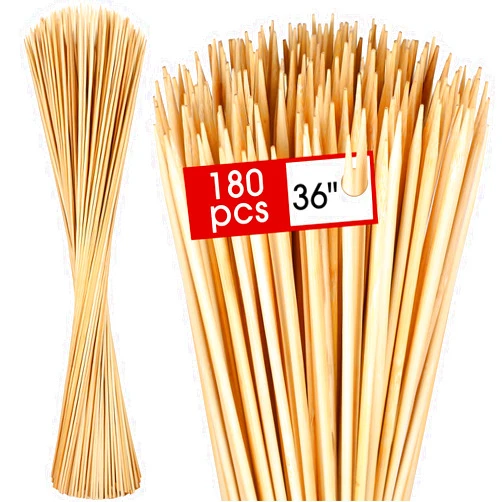 Patelai 180 Pcs Bamboo Marshmallow Roasting Sticks Thick Bamboo Skewers Disposable Barbecue Skewers Hot Dog Forks for Outdoor Fire Pits Campfire, Kebab Sausage(36 Inch)