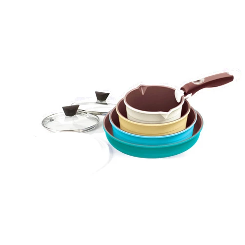 Neoflam Midas 9pc Nonstick Ceramic Cookware Set, PFOA Free Kitchenware with Saucepan, Frying Pan, Stove|Oven Pot, Tempered Glass Lids and Smart Detachable Handle, Oven Safe, Space-Saving, Misty Forest