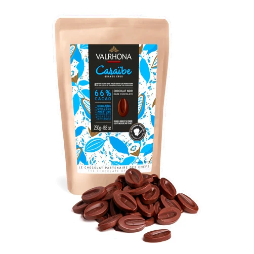 Valrhona Dark French Semisweet Chocolate Discs for Baking (Feves). Premium CARAÏBE 66% Cacao Grand Cru Blend. Better than Chocolate Chips, Perfect For Cookies, Cakes, Mousses, Frostings, Hot Chocolate