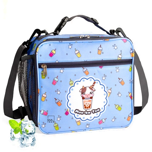 AAA Tran Kids Thermal Lunch Box - Insulated Lunch Bag with External Bottle Holder, Adjustable and Detachable Strap and Handle - Soft Reusable Lunch Bag for School and Travel