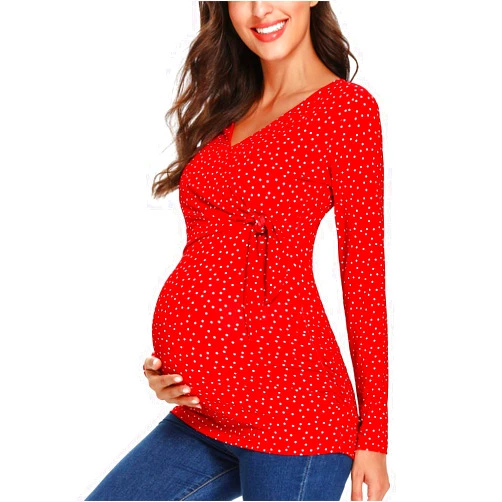 Glampunch Women's Maternity Shirts Short & Long Sleeve Tie Front Wrap Maternity Tops