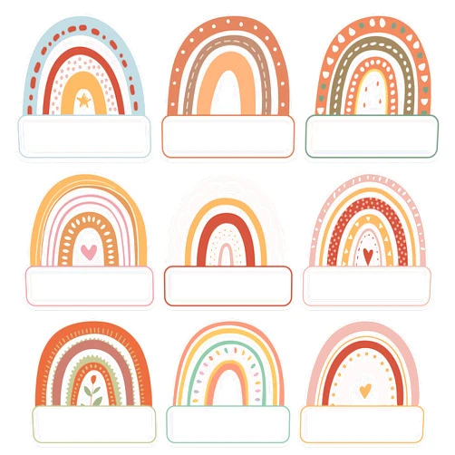 Lucleag 45 PCS Rainbow Cutouts for Classroom Bulletin Board Decor, Boho Rainbow Name Tags Paper Student Nameplates for Back to School Classroom Office Cubbies Desk Teachers Bulletin Board