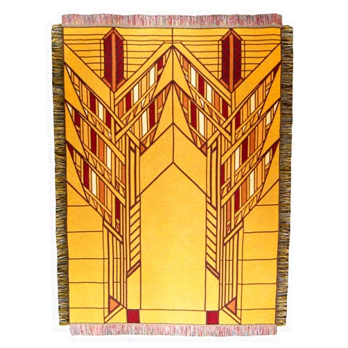 Uniart Uni-Art Frank Lloyd Wright Dana Sumac Design 100% Cotton Tapestry Throw Blanket for Living Room or Bedroom. Dimensions: 68 inches x 48 inches