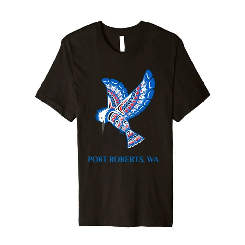 Port Roberts WA Native American Kingfisher Bird Port Roberts Washington Native American Kingfisher Bird Premium T-Shirt