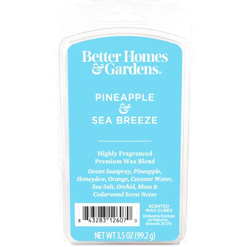 Generic Better Homes and Gardens Pineapple and Sea Breeze Scented Wax Cubes, 3.5 oz, 3-Pack, Light Blue