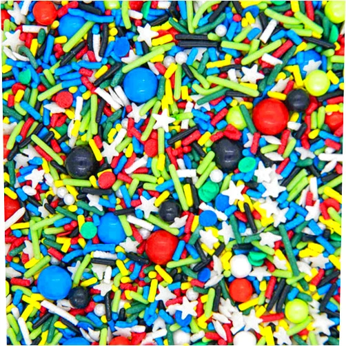 Sweets & Treats Boutique Superhero Sprinkles for Cake, Cookie, Cupcake Decorating, and Baking - Edible Super Hero Cake Decorations in Fun Colorful Sprinkles, Jimmies, Nonpareils, with Confetti Quin and Star Sprinkles