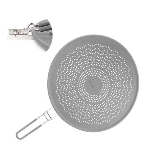 Orhemus 13” Silicone Splatter Screen Pan Cover with Folding Handle, Heat Insulation Cooling Mat, Strainer, Drain Board, Oil Splash Guard for Frying Pan