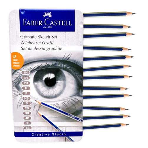 Faber-Castell Graphite Pencils Drawing Set: 12 Art Pencils for Sketching (4H, 3H, 2H, H, F, HB, B, 2B, 3B, 4B, 5B, and 6B), Shading Pencils for Drawing and Sketching, Graphite Drawing Kit, FC900012