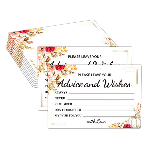 Eyouyeqi Advice and Wishes Cards, Burgundy Blush Floral Bridal Shower Advice & Wishes for the Mr & Mrs, Fall Thanksgiving Pumpkin Wedding Reception/Engagement Party Supplies Decorations - 07(25 Pack)