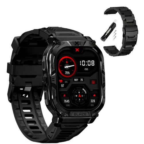 CARBINOX Blaze Smart Watch with Metal Band 22 mm GPS, Rugged Fitness Tracker Waterproof IP69K, Compatible with Android and iOS, 170+ Sports Modes, Make/Receive Calls (Square)