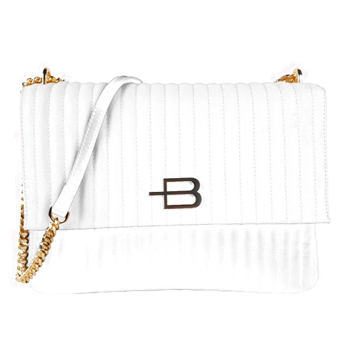 Baldinini Trend Chic Quilted Calfskin Shoulder Bag with Chain Women's Strap, White