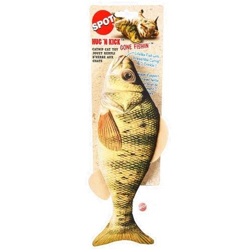 SPOT Fanatic Fish Hug N' Kick - Large Cat Toy with Catnip and Crinkle Sound, Realistic Looking Fish Toy for Cats to Cuddle, Chase, Hug, Kick, and Swat - 11in Plush Toy,1Piece