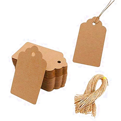 SallyFashion 100pcs Kraft Paper Gift Tags with String, Blank Gift Bags Tags Price Tags(Brown)