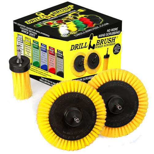 Drillbrush Tile and Grout Cleaning Drill Brush Set - 3 pack Drill Brush Power Scrubber Cleaning Brush Yellow Medium Stiffness - Shower Floor Scrub Brush for Drill - Bathroom Scrub Brush for Drill - Crevice Brush